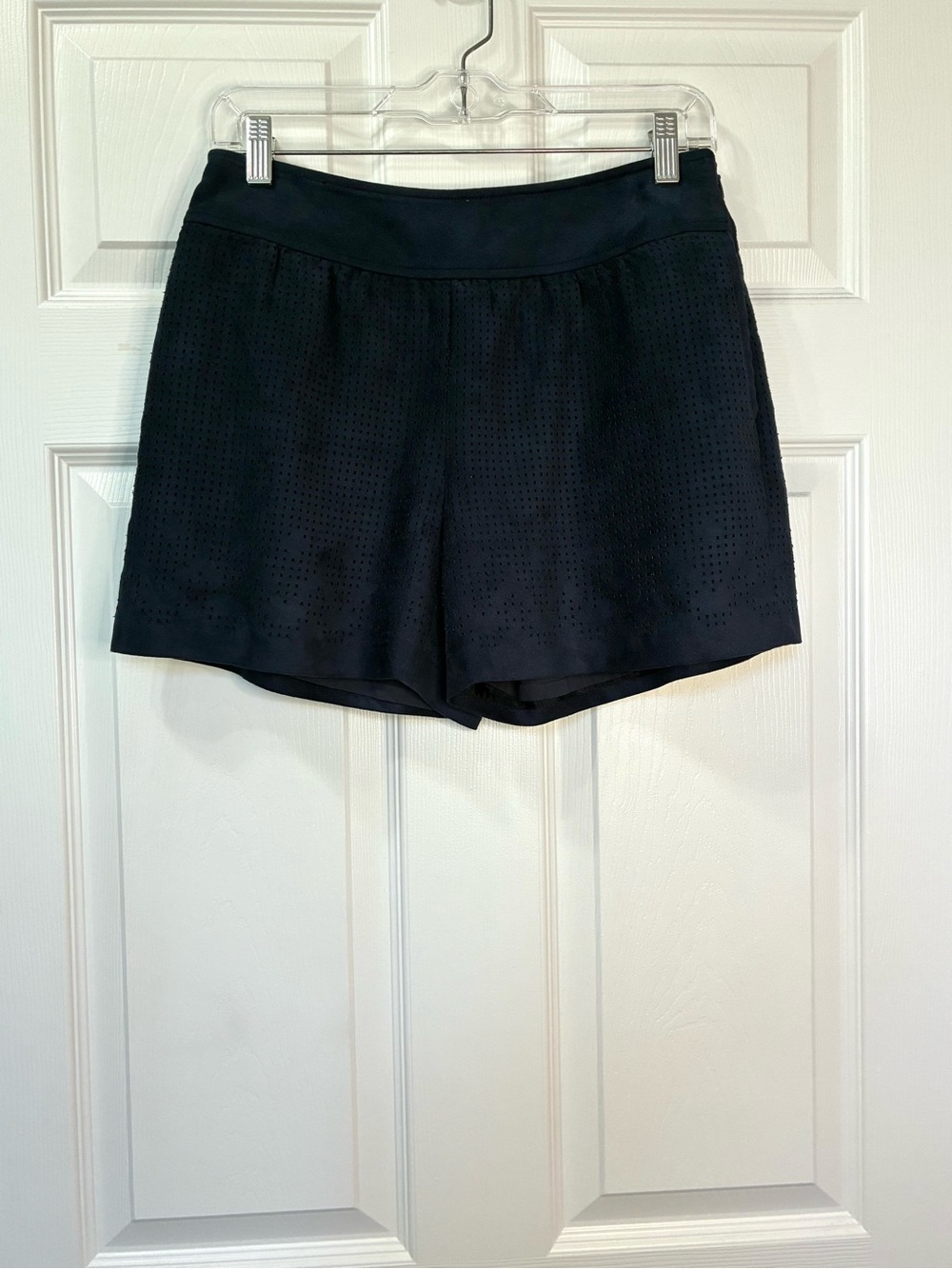 Anthropologie Elevenses Trench Shorts Women’s 2 Navy Micro Perforated Pockets